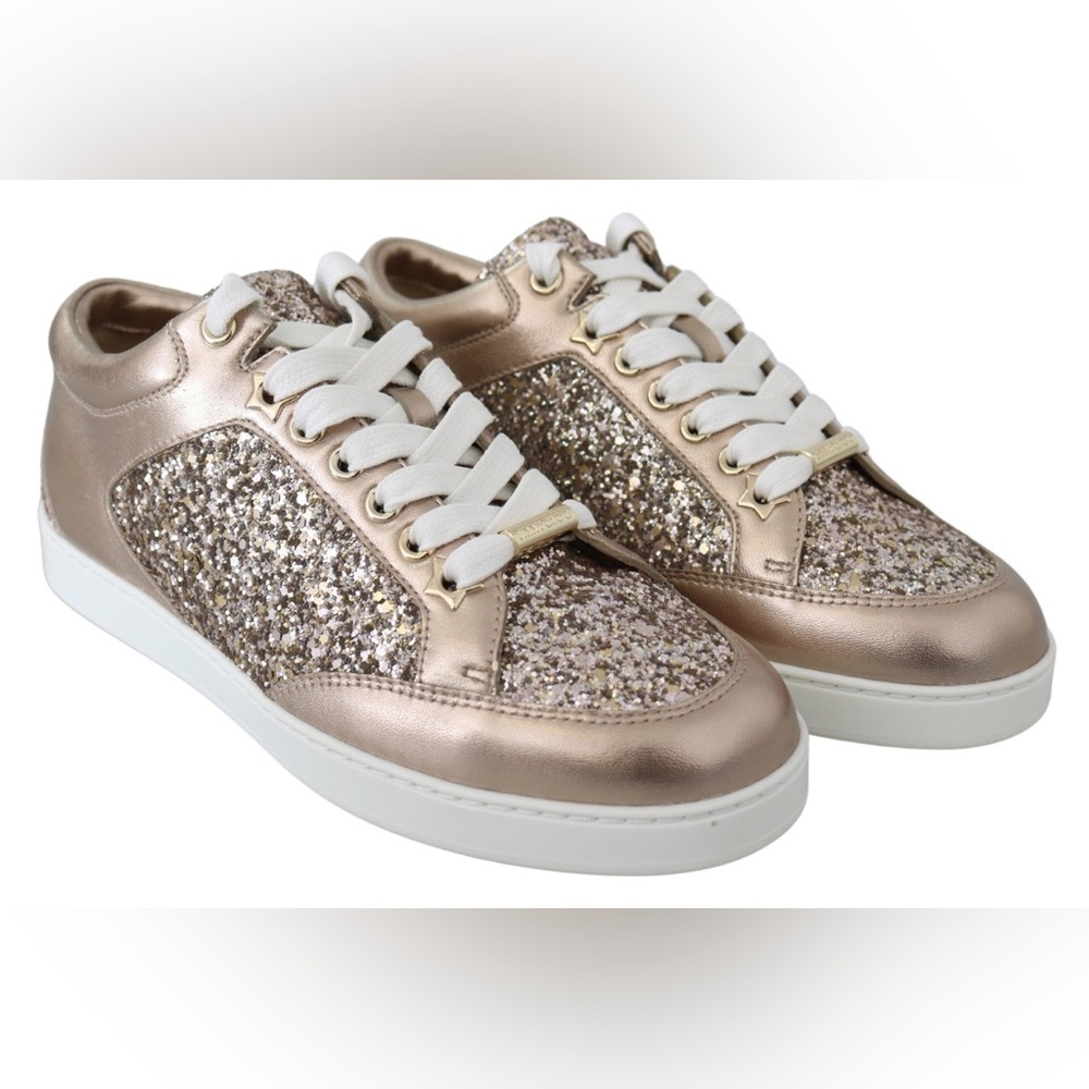 JIMMY CHOO GLITTER LEATHER WOMEN'S SNEAKERS, Size 39